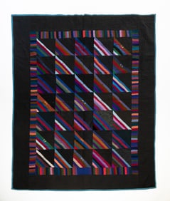 AMISH (HOLMES COUNTY, OHIO) COTTON AND WOOL "FRIENDSHIP ROMAN STRIPE" QUILT, DATED 1912.