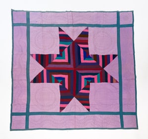 AMISH (HOLMES COUNTY, OHIO) COTTON AND WOOL "LOG CABIN LEMOYNE STAR" QUILT.