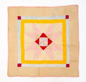 AMISH (HOLMES COUNTY, OHIO) COTTON "FEATHERED STAR" CRIB QUILT, DATED 1905.