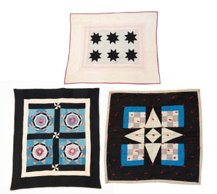 THREE AMISH (HOLMES COUNTY, OHIO) COTTON CRIB AND DOLL QUILTS.