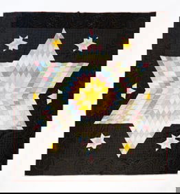 AMISH (GEAUGA COUNTY, OHIO) COTTON "LONE STAR" QUILT IN BUBBLEGUM COLORS.