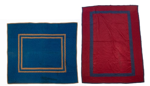 AMISH (HOLMES COUNTY, OHIO) "PLAIN WITH INNER BORDER" QUILT AND "PLAIN WITH DOUBLE INNER BORDER"