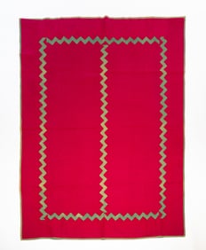 AMISH (GEAUGA COUNTY, OHIO) COTTON "PLAIN WITH ZIGZAG INNER BORDER" QUILT.