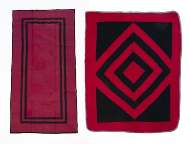 SUSAN J. MILLER (AMISH, BERLIN, HOLMES COUNTY, OHIO) "PLAIN WITH DOUBLE INNER BORDER" QUILT AND AN