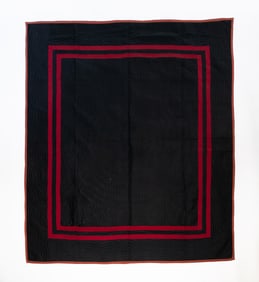 AMISH (HOLMES COUNTY, OHIO) COTTON "PLAIN WITH DOUBLE INNER BORDER" QUILT, DATED 1915.