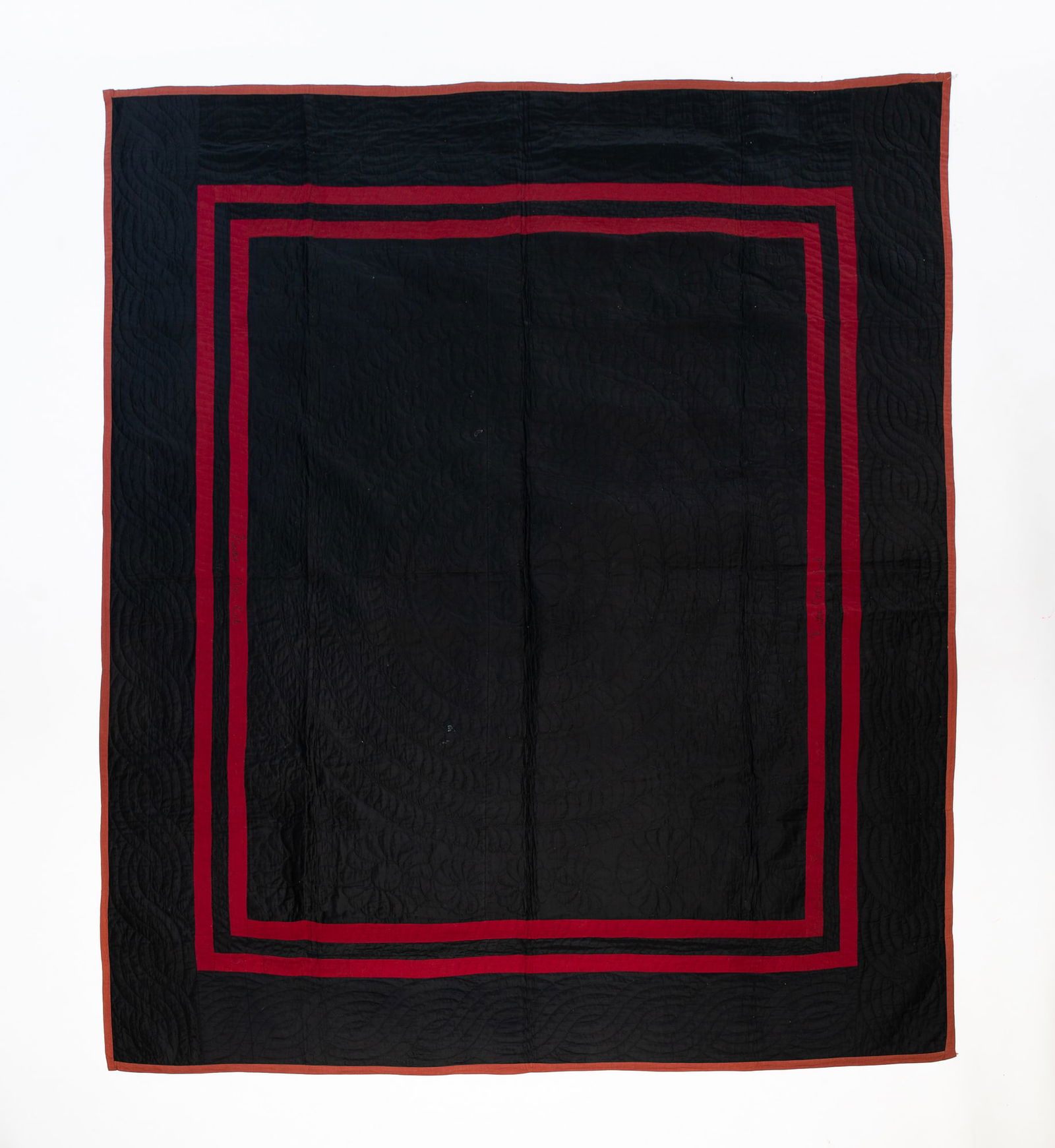 AMISH (HOLMES COUNTY, OHIO) COTTON "PLAIN WITH DOUBLE INNER BORDER" QUILT, DATED 1915. (1 of 4)