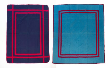 TWO AMISH (HOLMES COUNTY, OHIO) COTTON "PLAIN WITH DOUBLE INNER BORDER" QUILT.
