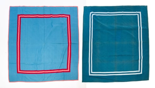TWO AMISH (AMISH, OHIO) COTTON "PLAIN WITH INNER BORDER" AND "PLAIN WITH DOUBLE INNER BORDER"