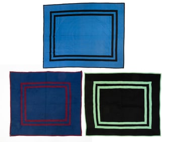THREE AMISH (HOLMES COUNTY, OHIO) COTTON "PLAIN WITH DOUBLE INNER BORDER" CRIB QUILTS.