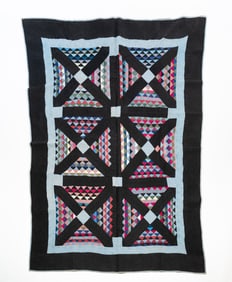 AMISH (HOLMES COUNTY, OHIO) COTTON "RAILROAD CROSSING" QUILT, DATED 1914.
