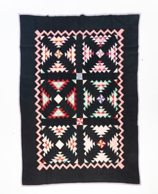 CHRISTINA YODER SCHLABACH (AMISH, BENTON, OHIO) COTTON "RAILROAD CROSSING WITH ZIGZAG BORDER" QUILT,