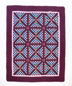 AMISH (HOLMES COUNTY, OHIO) COTTON "RAILROAD CROSSING" QUILT.