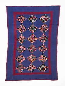 AMISH (HOLMES COUNTY, OHIO) COTTON "PINWHEEL-BROKEN DISHES VARIATION" QUILT.