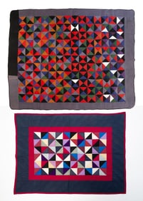 AMISH (HOLMES COUNTY, OHIO) COTTON "BROKEN DISHES" QUILT AND CRIB QUILT.