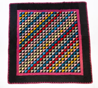 AMISH (OHIO) COTTON "DIAGONAL TRIANGLES" QUILT.