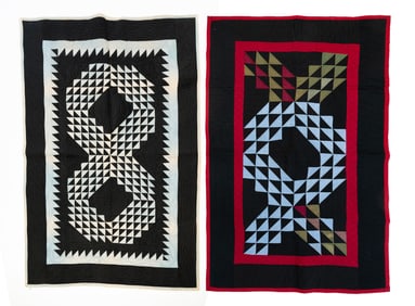 AMISH (HOLMES COUNTY, OHIO) COTTON "OCEAN WAVES" QUILT AND CRIB QUILT.