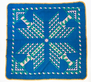 AMISH (WAYNE COUNTY, OHIO) COTTON "PINE TREE STAR" QUILT, DATED 1935.