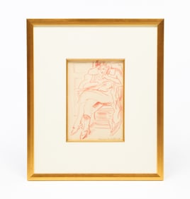CLARENCE HOLBROOK CARTER (AMERICAN, 1904-2000) BURNT RED CRAYON DRAWING OF SEATED FEMALE FIGURE.