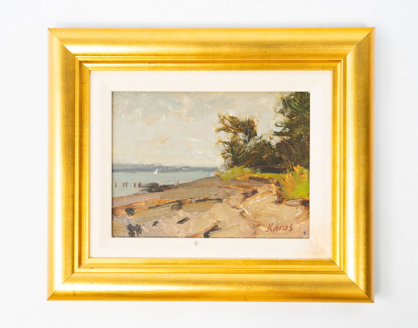 MICHAEL KARAS (AMERICAN, B. 1954) "A SAIL ON THE BAY" OIL ON BOARD. (1 of 4)