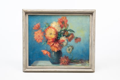 KARL KAPPES (OHIO, 1861-1943) "ORANGE DAHLIAS" OIL ON CANVAS.