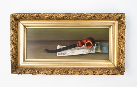 JOHN KELLER (COLUMBUS, OHIO, 1943-2010) OIL ON BOARD OF STILL LIFE WITH PIPE.