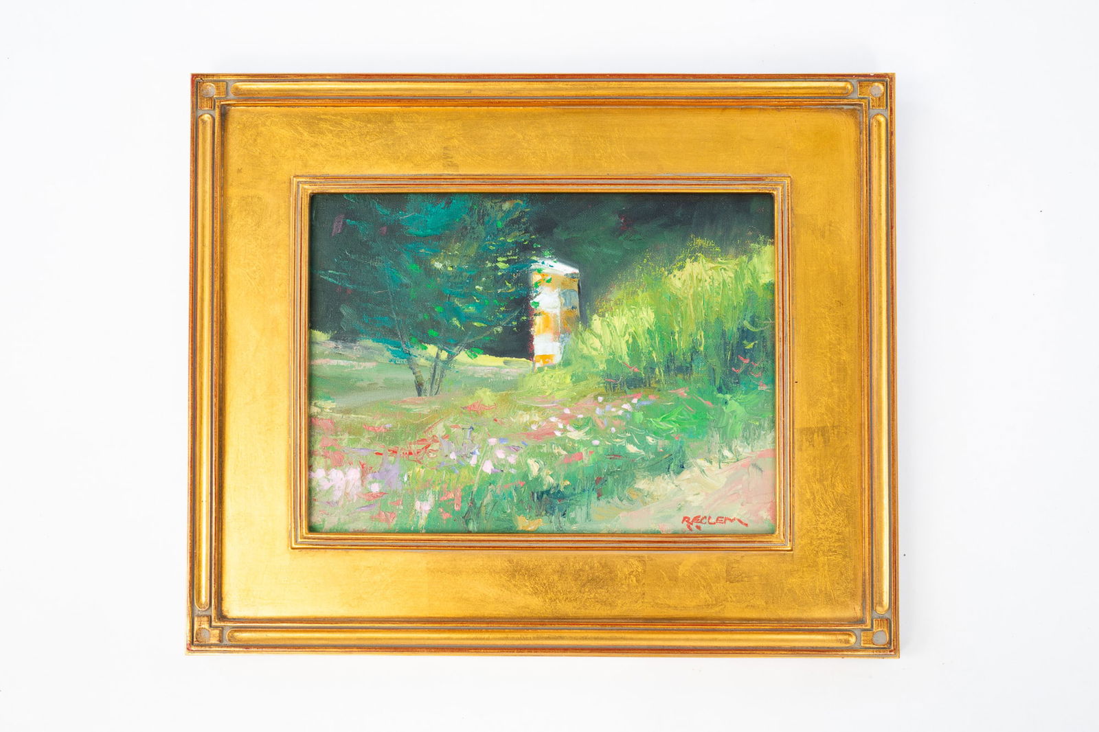 RICHARD CLEM (OHIO, CONTEMPORARY) OIL ON CANVAS BOARD OF FLORAL LANDSCAPE. (1 of 4)