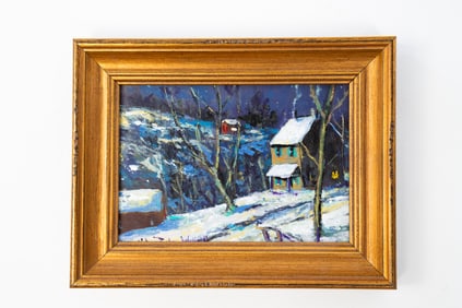 CHRISTOPHER G. WILLETT (AMERICAN, B. 1959) "CARVERSVILLE" MINIATURE OIL ON BOARD.