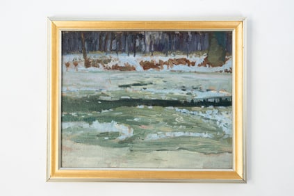ROBERT HOUSTON WHITMORE (OHIO, 1890-1979) "WINTER CREEK" OIL ON CANVAS BOARD.