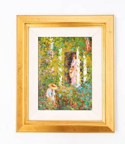 DEBORAH COTRONE (AMERICAN, B. 1955) "SUMMER JOY" MINIATURE OIL ON BOARD.