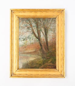 JOHN SALTERLEE TIDBALL (OHIO, 1859-1920) OIL ON BOARD OF A SHORELINE.