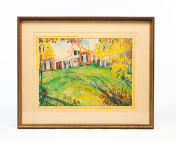 RALPH FANNING (AMERICAN, 1889-1971) WATERCOLOR OF A HOUSE ON A HILL.