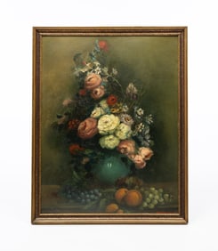 ANNA KEIM (CHILLICOTHE, OHIO, 20TH CENTURY) OIL ON BOARD OF STILL LIFE.
