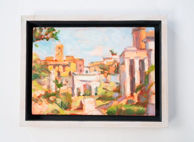 JOSEPH LOMBARDO (COLUMBUS, OHIO, CONTEMPORARY) "THE FORUM" OIL ON BOARD.
