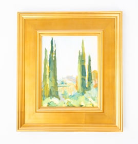 JOSEPH LOMBARDO (COLUMBUS, OHIO, CONTEMPORARY) "ITALIAN CYPRESS" OIL ON BOARD.