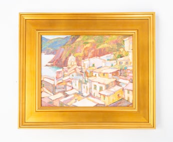 JOSEPH LOMBARDO (COLUMBUS, OHIO, CONTEMPORARY) "TERN, ITALY" OIL ON BOARD.