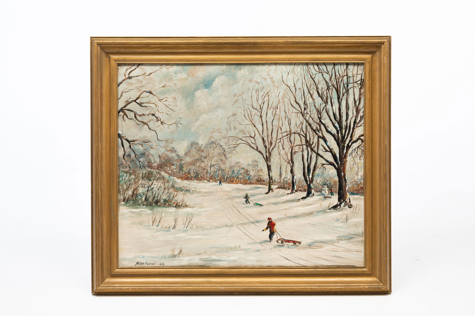 NOLAN PENNELL (OHIO, 1894-1972) "SLED RIDING, SCHILLER PARK, COLUMBUS, OHIO, 1948" OIL ON CANVAS (1 of 5)
