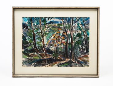 RICHARD PHIPPS (COLUMBUS, OHIO, 1928-2005) "LOOKING DOWN FROM MT. PLEASANT" WATERCOLOR.