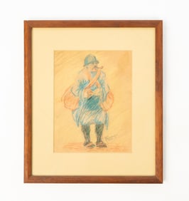 THEODORE HERNDON REAMER (COLUMBUS, OHIO, 1893-1990) "GI WITH PIPE" COLORED PENCIL ON PAPER.