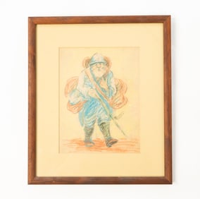 THEODORE HERNDON REAMER (COLUMBUS, OHIO, 1893-1990) "BEARDED GI" COLORED PENCIL ON PAPER.