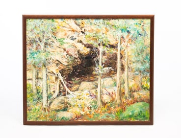 THEODORE HERNDON REAMER (COLUMBUS, OHIO, 1893-1990) OIL ON CANVAS BOARD OF A GROTTO.