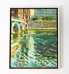 JOSEPH LOMBARDO (COLUMBUS, OHIO, CONTEMPORARY) "RIVER AND BROAD" OIL ON MASONITE.