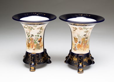 PAIR OF JAPANESE SATSUMA FOOTED VASES.