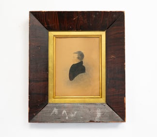 AMERICAN SCHOOL MINIATURE PEN AND INK PROFILE PORTRAIT OF A MAN.