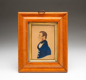 AMERICAN SCHOOL MINIATURE WATERCOLOR PORTRAIT OF A GENTLEMAN.
