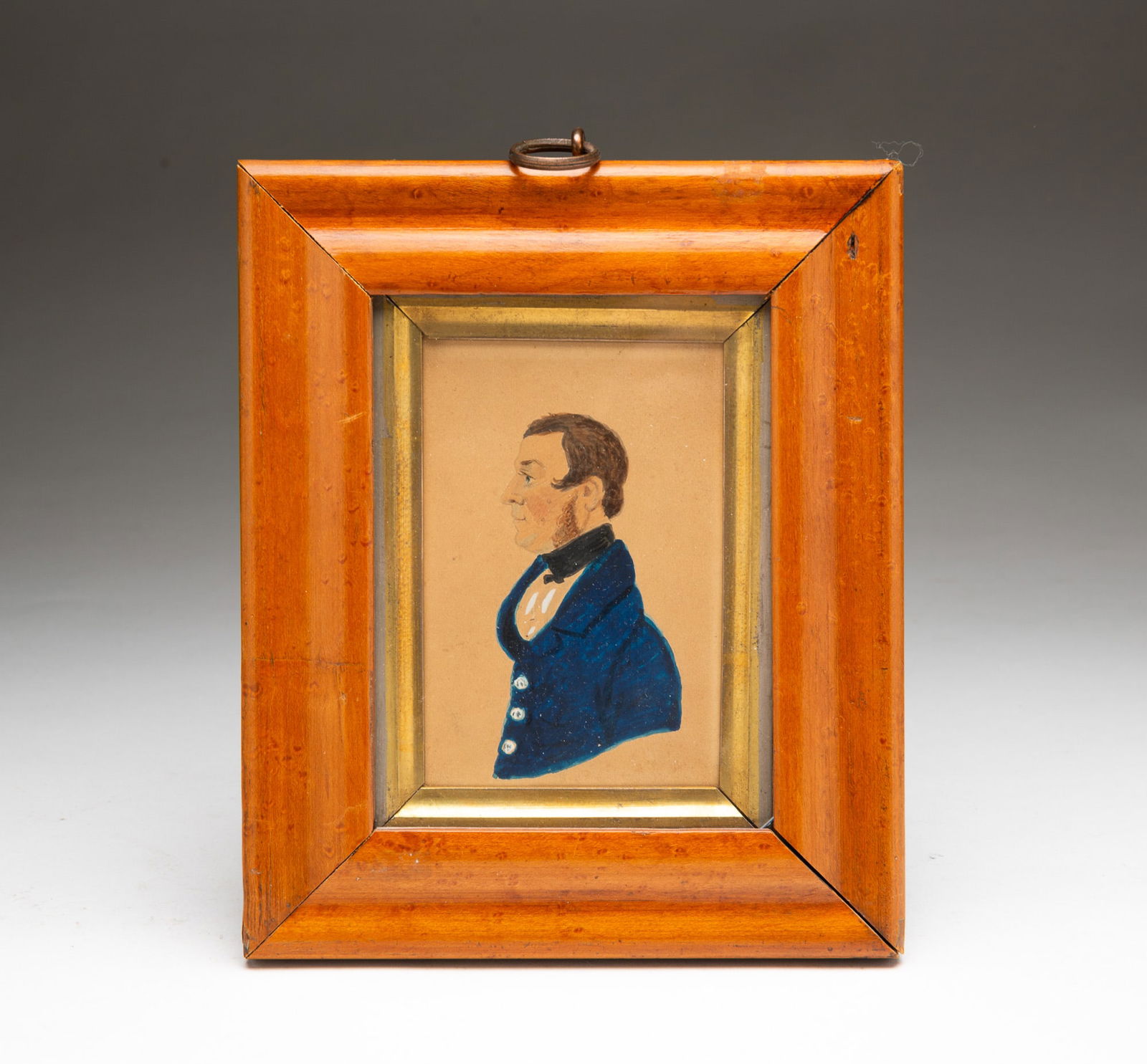 AMERICAN SCHOOL MINIATURE WATERCOLOR PORTRAIT OF A GENTLEMAN. (1 of 3)