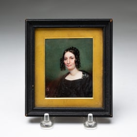 AMERICAN SCHOOL MINIATURE GOUACHE PORTRAIT OF A WOMAN.