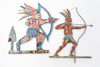 TWO AMERICAN PAINT-DECORATED COPPER AND SHEET METAL WEATHERVANES OF NATIVE AMERICANS.