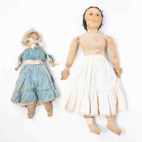 TWO AMERICAN FOLK ART DOLLS.