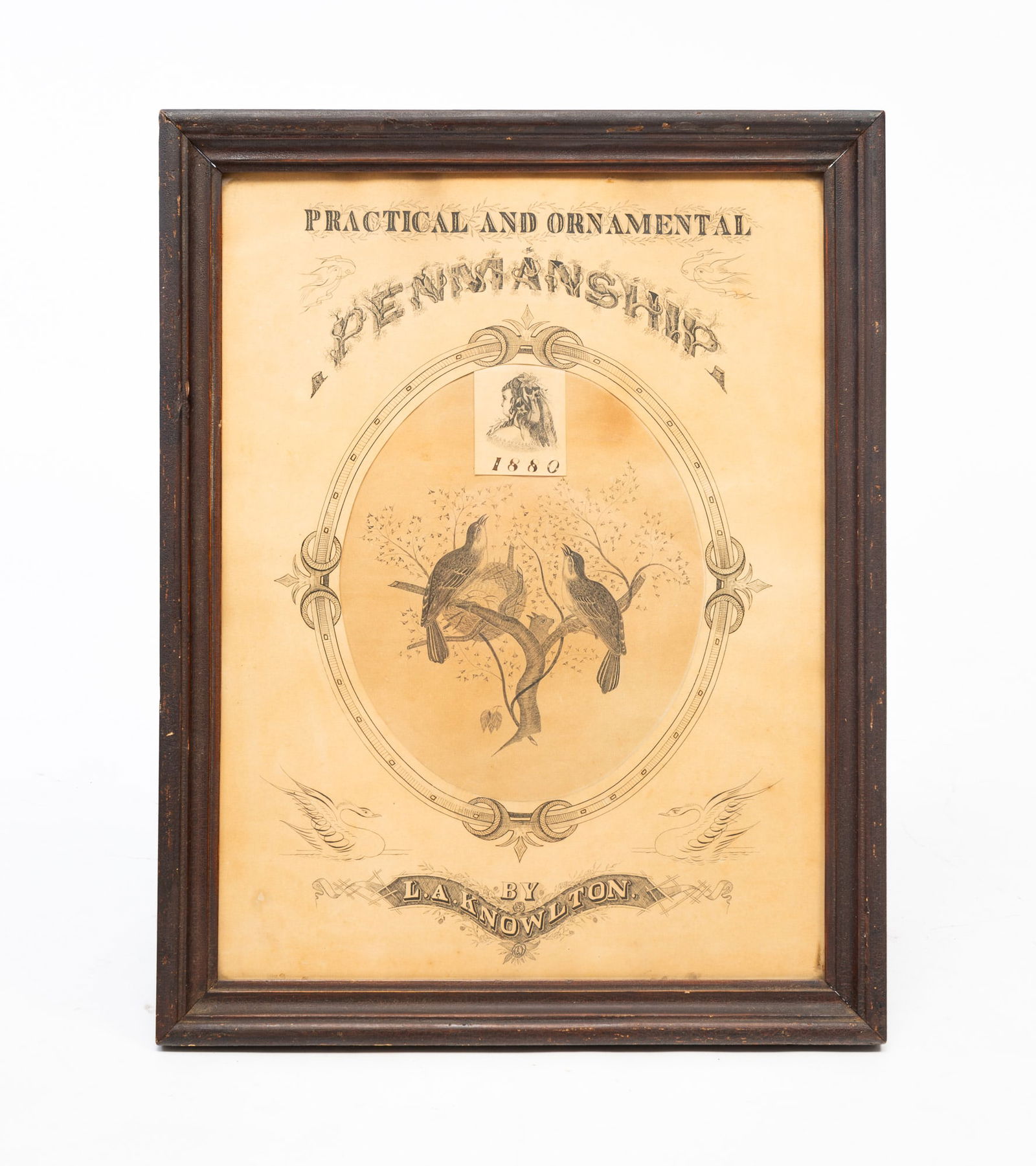 L.A. KNOWLTON (AMERICAN) SPENCERIAN INK DRAWING, DATED 1880. (1 of 5)