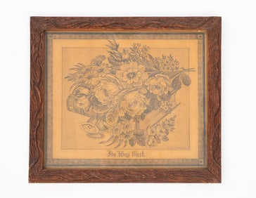 FERDINAND A. BRADER (SWISS, ACTIVE IN THE U.S., 1833-1901) GRAPHITE DRAWING OF A BIBLE AND FLOWERS.